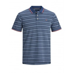 JACK & JONES Plus kortærmet polo - Striber - Medium Blue Denim