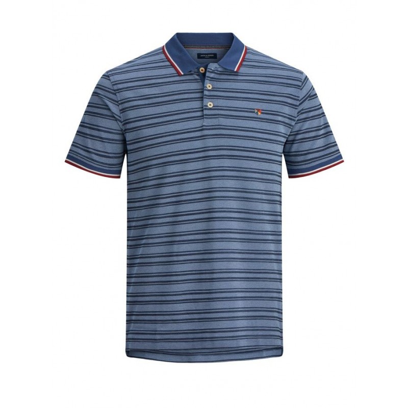 JACK & JONES Plus kortærmet polo - Striber - Medium Blue Denim