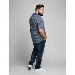 JACK & JONES Plus kortærmet polo - Striber - Medium Blue Denim