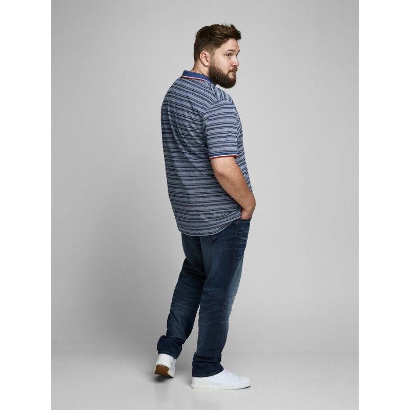 JACK & JONES Plus kortærmet polo - Striber - Medium Blue Denim
