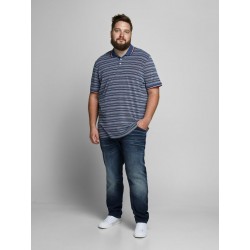 JACK & JONES Plus kortærmet polo - Striber - Medium Blue Denim