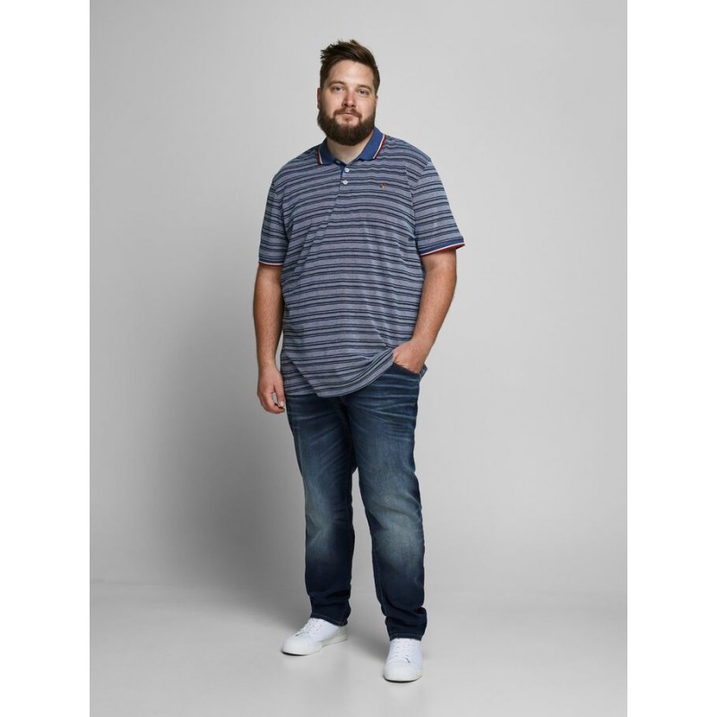 JACK & JONES Plus kortærmet polo - Striber - Medium Blue Denim