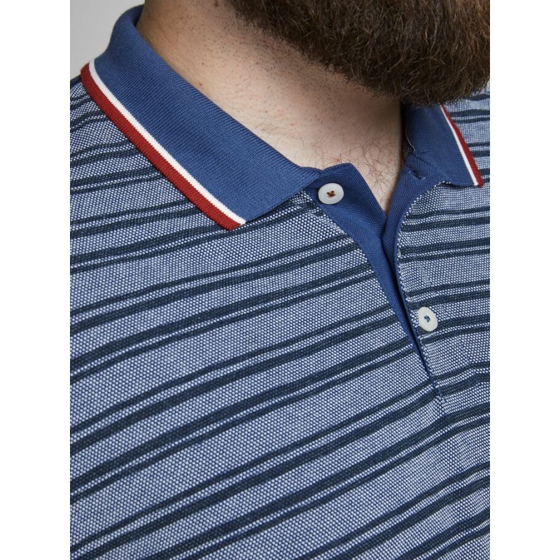 JACK & JONES Plus kortærmet polo - Striber - Medium Blue Denim