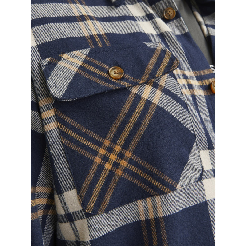 JACK & JONES Plus Size Raymond Melange Check Overshirt - Night Sky