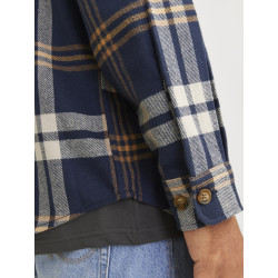 JACK & JONES Plus Size Raymond Melange Check Overshirt - Night Sky