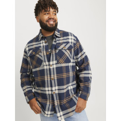 JACK & JONES Plus Size Raymond Melange Check Overshirt - Night Sky