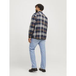 JACK & JONES Plus Size Raymond Melange Check Overshirt - Night Sky