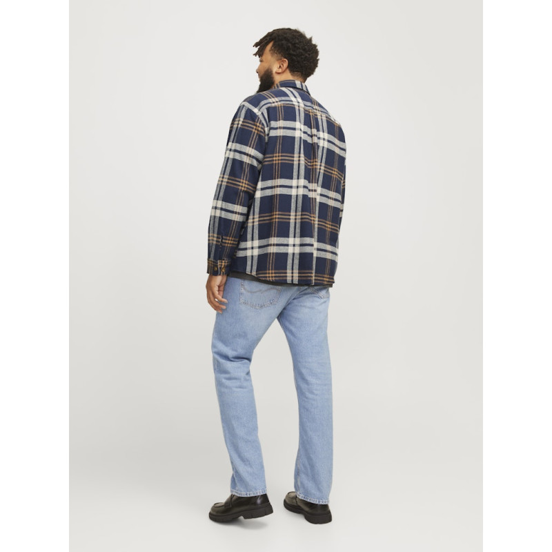 JACK & JONES Plus Size Raymond Melange Check Overshirt - Night Sky