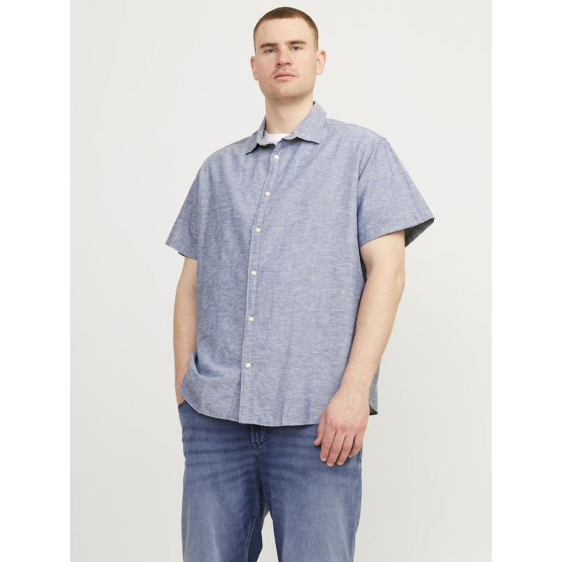 JACK & JONES Plus Size Hør/ Bomuld Kortærmet Skjorte - Faded Denim