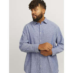 JACK & JONES Plus Size Elinen Langærmet Hør Skjorte - Faded Denim