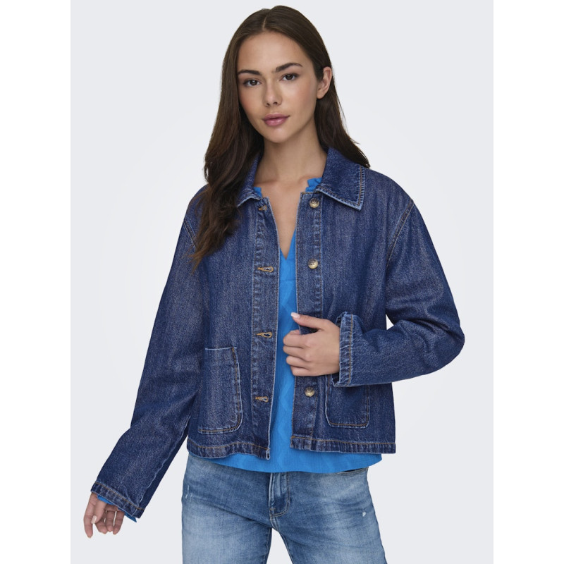 ONLY Lerine Pocket Denim Skjorte - Dark Blue Denim
