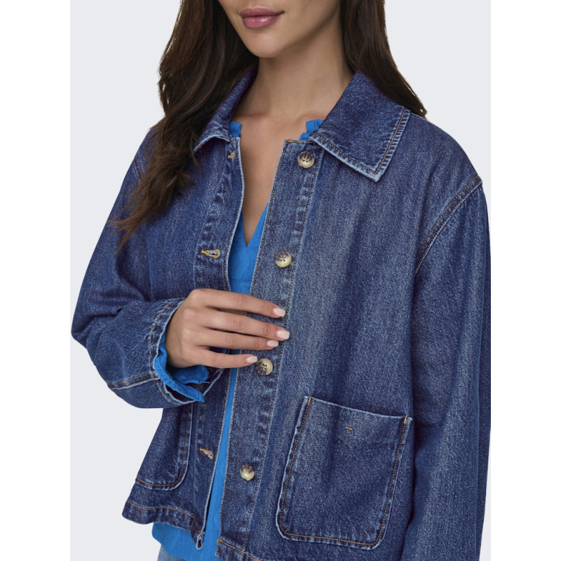 ONLY Lerine Pocket Denim Skjorte - Dark Blue Denim