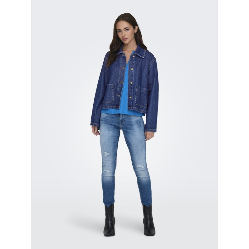 ONLY Lerine Pocket Denim Skjorte - Dark Blue Denim