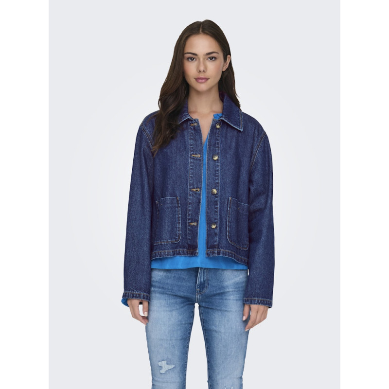 ONLY Lerine Pocket Denim Skjorte - Dark Blue Denim