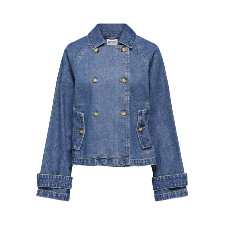 ONLY April Kort Denim Trenchcoat - Medium Blue Denim