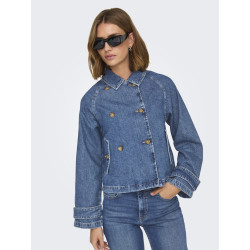 ONLY April Kort Denim Trenchcoat - Medium Blue Denim