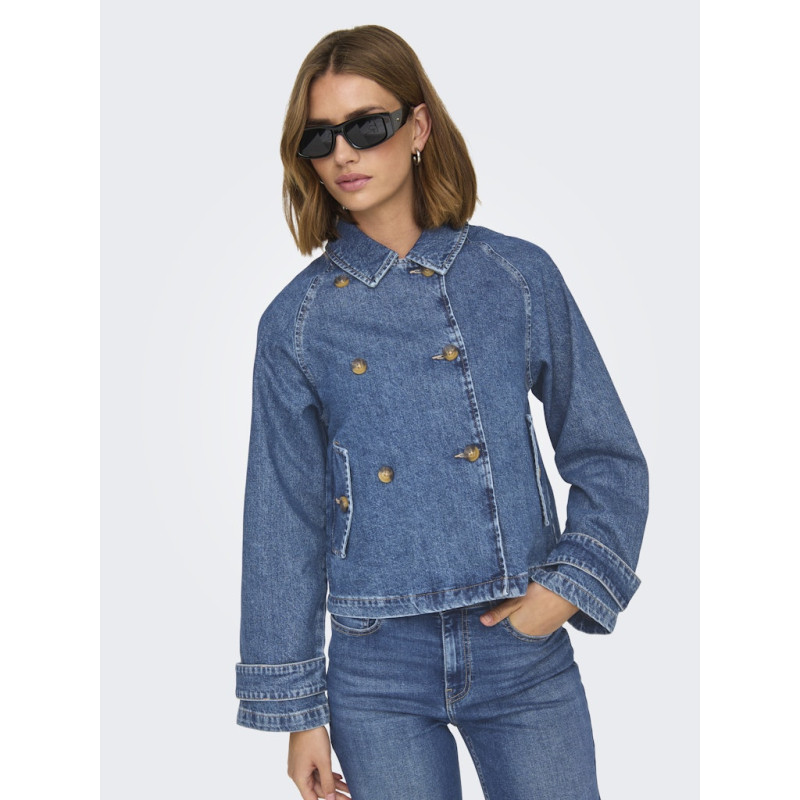 ONLY April Kort Denim Trenchcoat - Medium Blue Denim