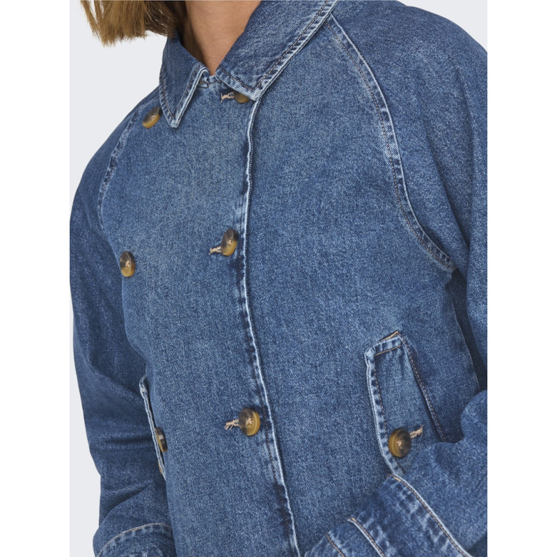 ONLY April Kort Denim Trenchcoat - Medium Blue Denim