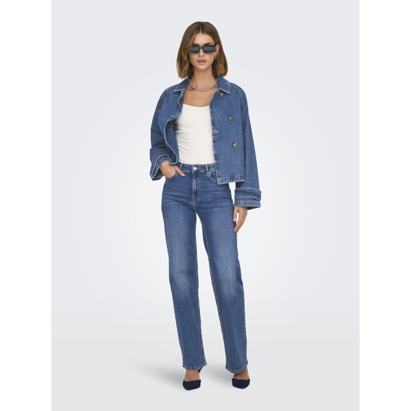 ONLY April Kort Denim Trenchcoat - Medium Blue Denim