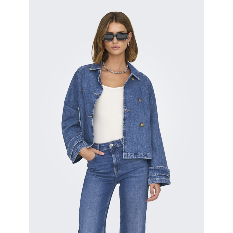 ONLY April Kort Denim Trenchcoat - Medium Blue Denim