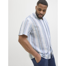 JACK & JONES PLUS Ccsummer Stripe Resort Hør Skjorte - Ashley Blue