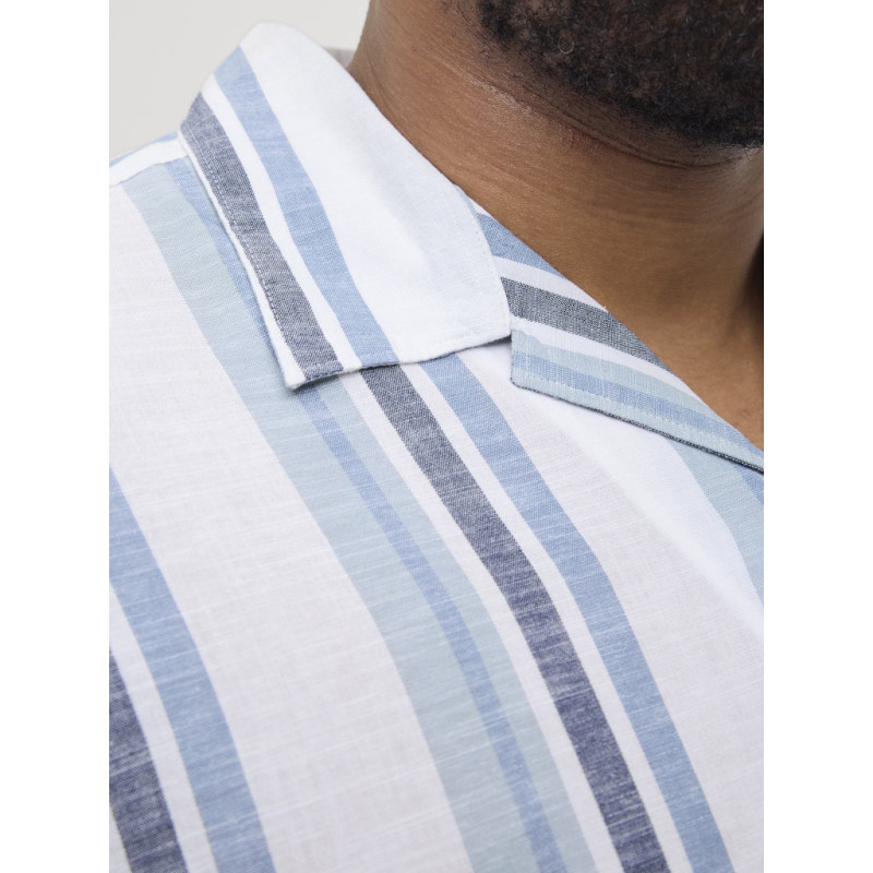 JACK & JONES PLUS Ccsummer Stripe Resort Hør Skjorte - Ashley Blue