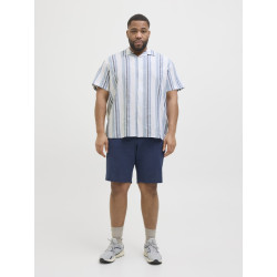 JACK & JONES PLUS Ccsummer Stripe Resort Hør Skjorte - Ashley Blue
