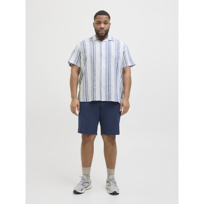 JACK & JONES PLUS Ccsummer Stripe Resort Hør Skjorte - Ashley Blue