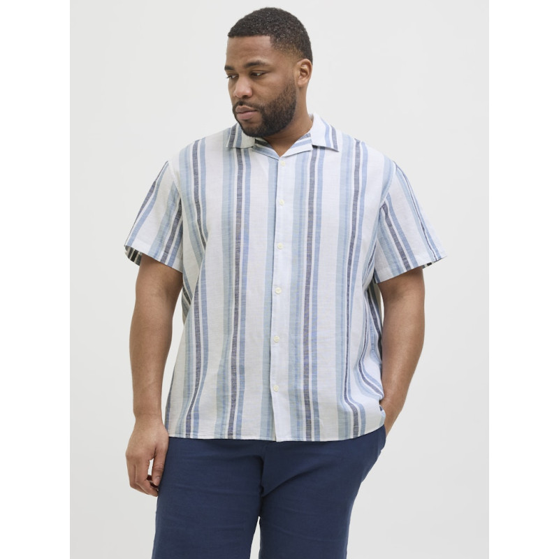 JACK & JONES PLUS Ccsummer Stripe Resort Hør Skjorte - Ashley Blue