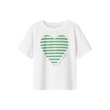 NAME IT KIDS Fesko T-Shirt - Bright White / Bright Green Heart