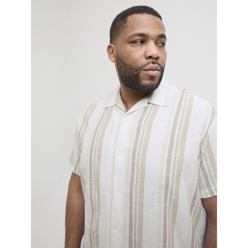 JACK & JONES PLUS Ccsummer Stripe Resort Hør Skjorte - Travertine
