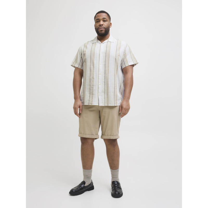 JACK & JONES PLUS Ccsummer Stripe Resort Hør Skjorte - Travertine