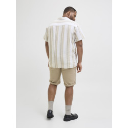 JACK & JONES PLUS Ccsummer Stripe Resort Hør Skjorte - Travertine