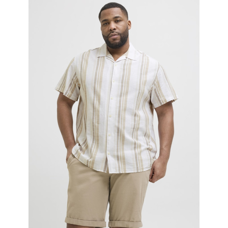 JACK & JONES PLUS Ccsummer Stripe Resort Hør Skjorte - Travertine