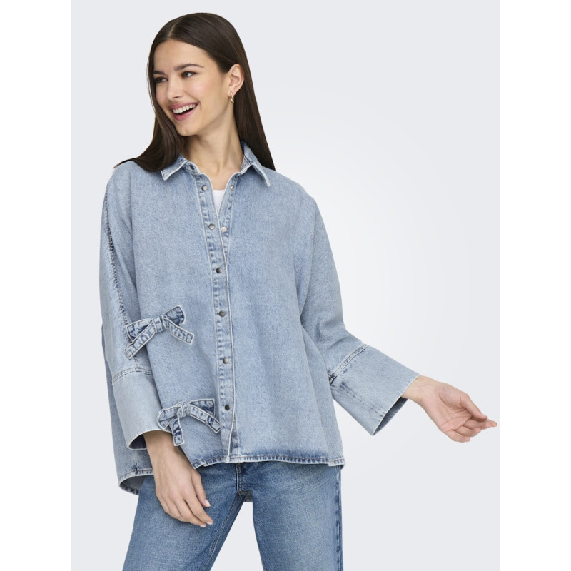 ONLY Grace Sløjfe Denim Skjorte - Light Blue Denim