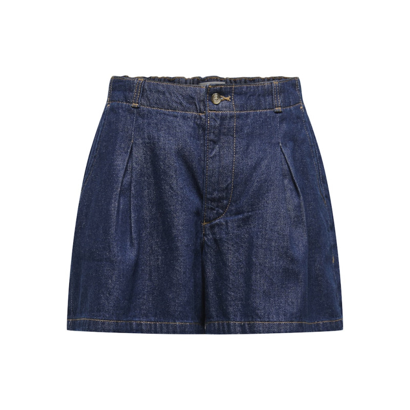 ONLY Ellis Plisserede Denim Shorts - Dark Blue Denim