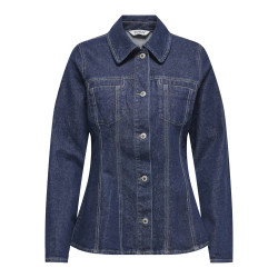 ONLY Elle Figursyet Denimjakke - Dark Blue Denim