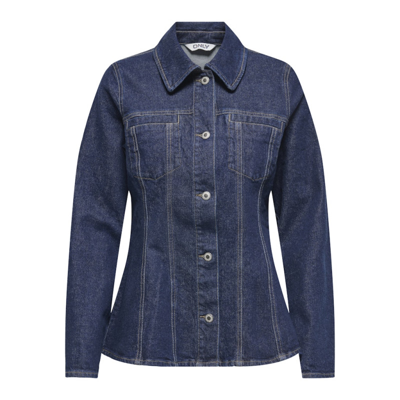 ONLY Elle Figursyet Denimjakke - Dark Blue Denim