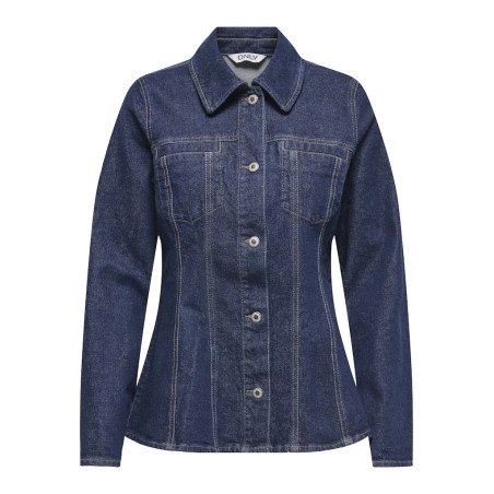 ONLY Elle Figursyet Denimjakke - Dark Blue Denim