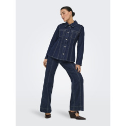 ONLY Elle Figursyet Denimjakke - Dark Blue Denim