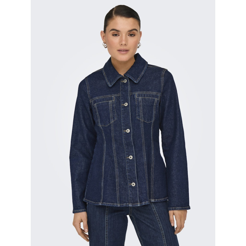 ONLY Elle Figursyet Denimjakke - Dark Blue Denim