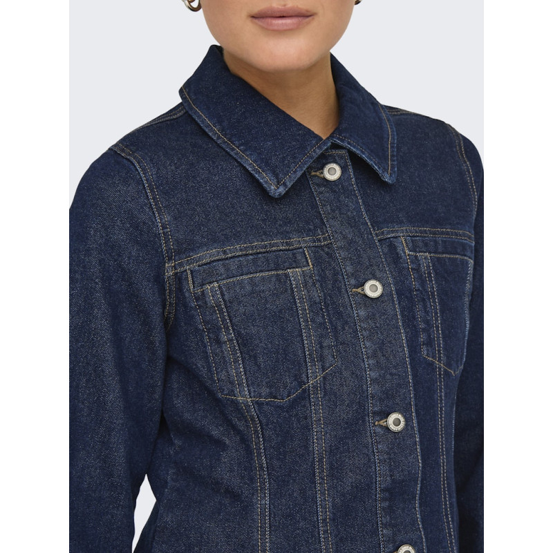 ONLY Elle Figursyet Denimjakke - Dark Blue Denim