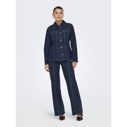 ONLY Elle Figursyet Denimjakke - Dark Blue Denim