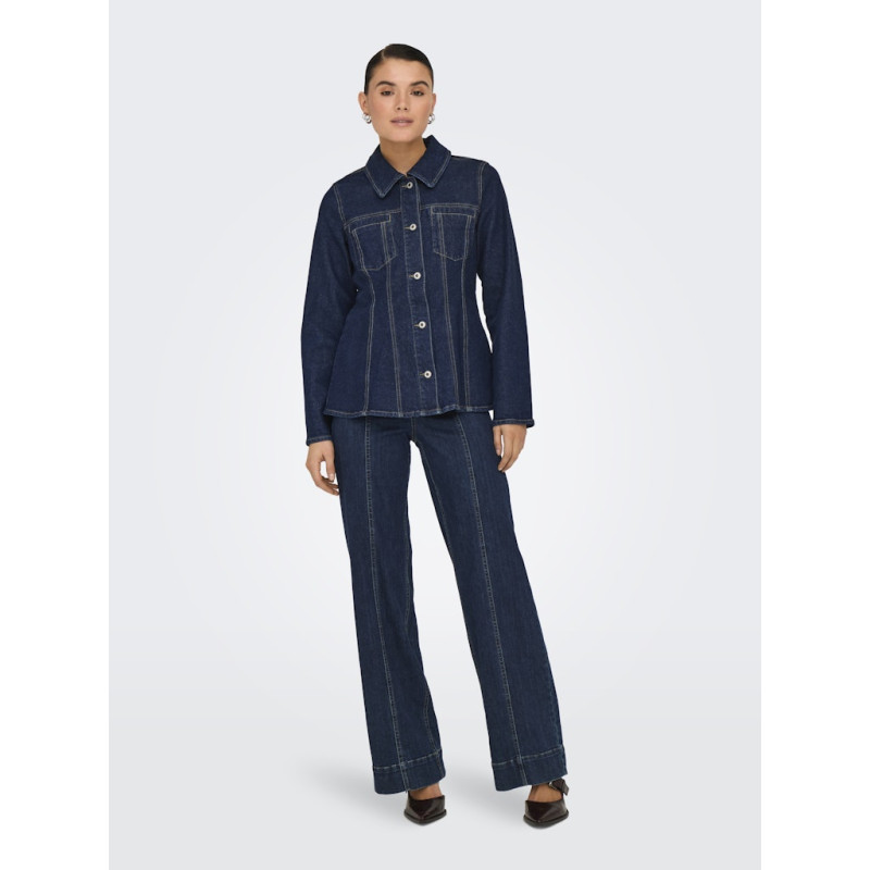 ONLY Elle Figursyet Denimjakke - Dark Blue Denim