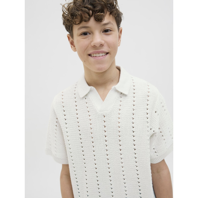 JACK & JONES JUNIOR Paros Easter Crochet Strik Polo - Sea Salt