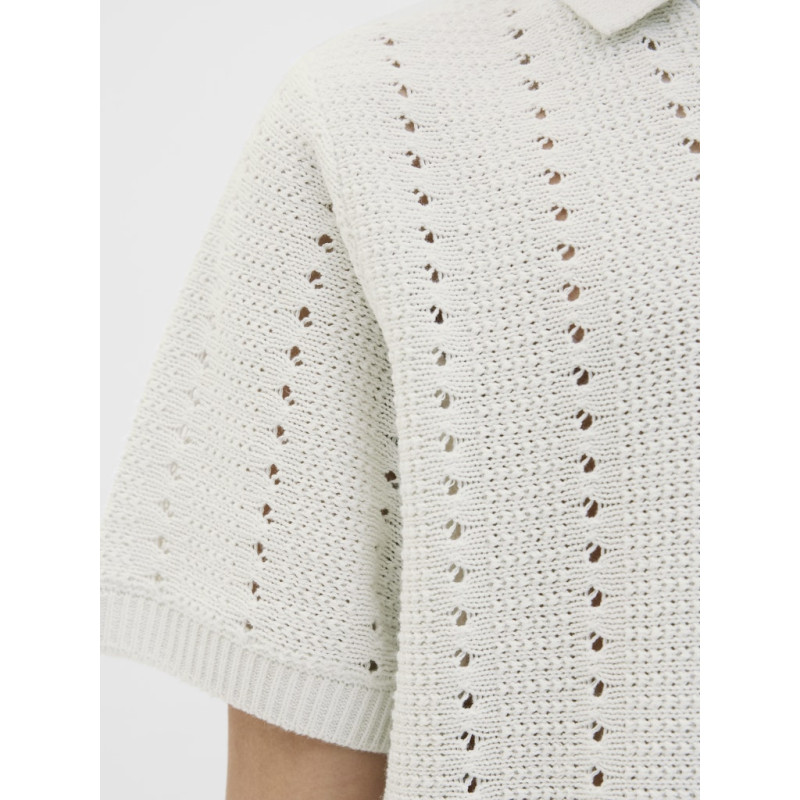 JACK & JONES JUNIOR Paros Easter Crochet Strik Polo - Sea Salt