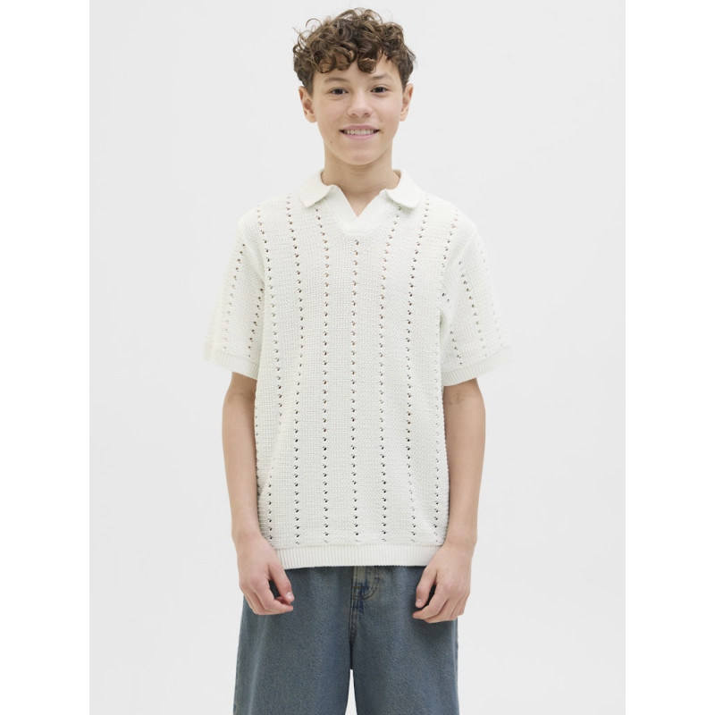 JACK & JONES JUNIOR Paros Easter Crochet Strik Polo - Sea Salt