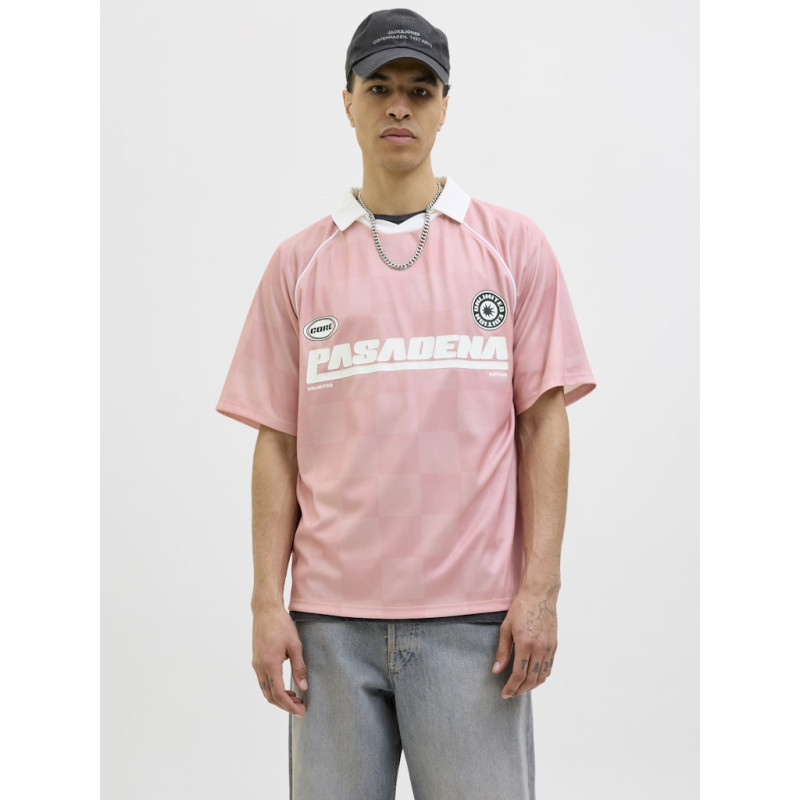 JACK & JONES CORE Retreat Mesh Polo - Pink Icing / Grey Flannel