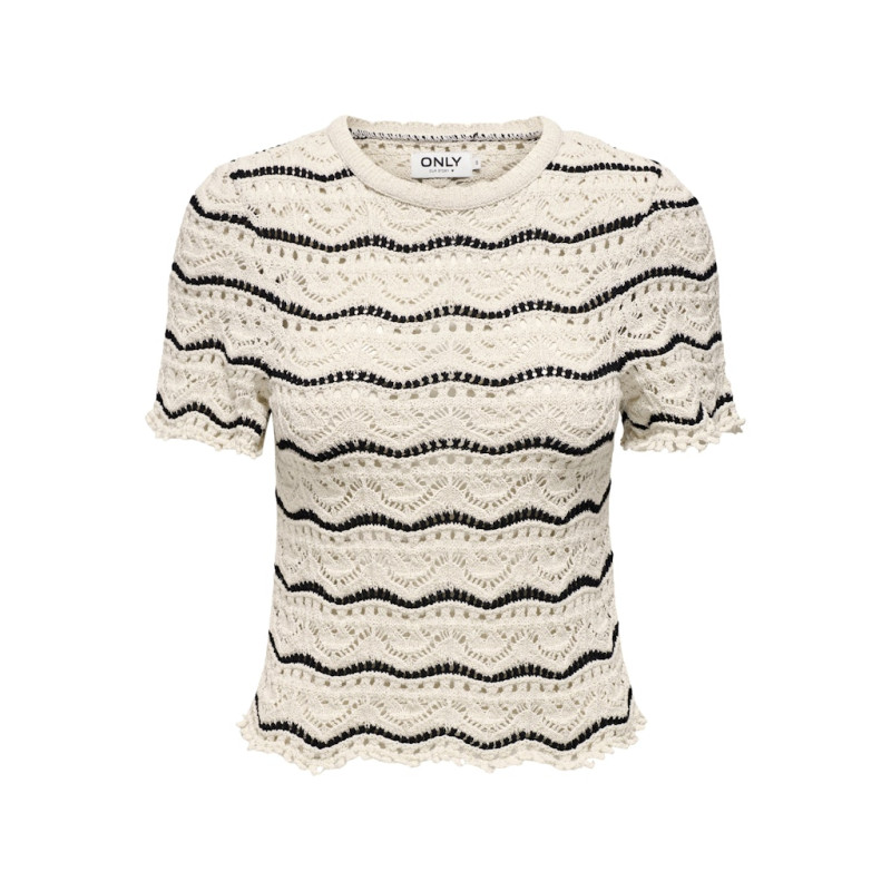 ONLY Annasofia Life S/S Stribet Strik Top - Birch