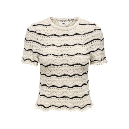 ONLY Annasofia Life S/S Stribet Strik Top - Birch